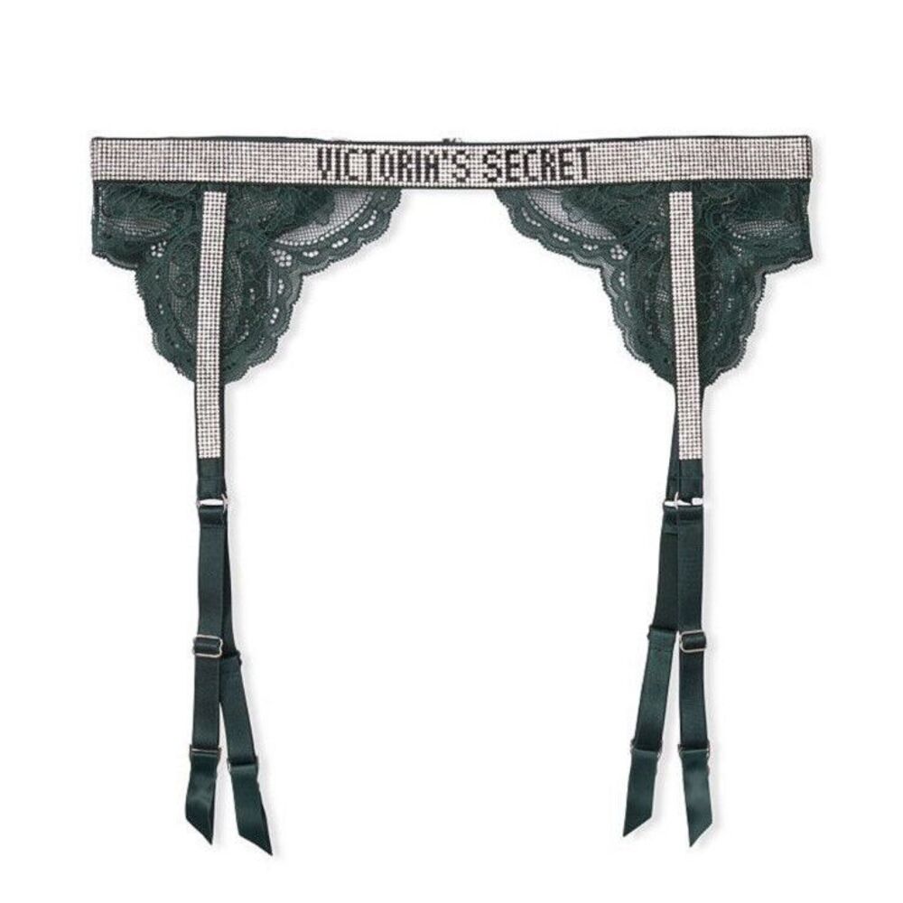 Victoria's Secret‎ Shine Strap Lace Envious Green Garter Belt Sz XS/S